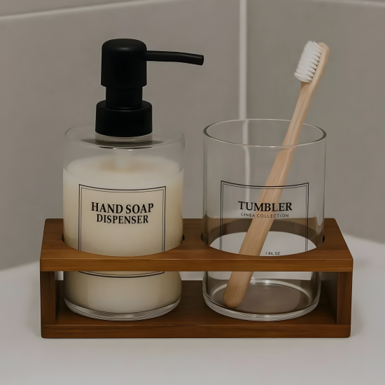 Wooden & Glass Bathroom Set 3 Pcs